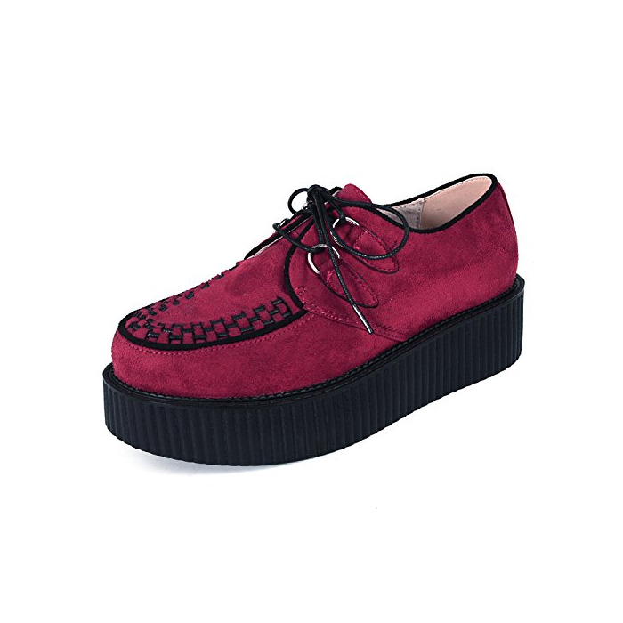 Productos Creepers para Hombre Cordones Plataforma Gótico Punk Cuero Oxfords Rojo 43