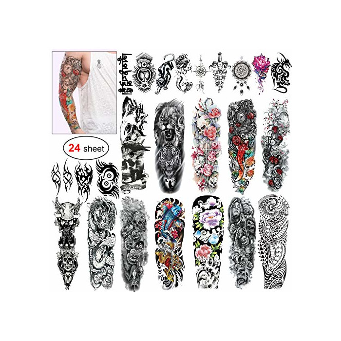 Products Konsait Full Brazo tatuajes temporales, Grande Tatuaje Temporales Mangas negro tatuaje impermeable