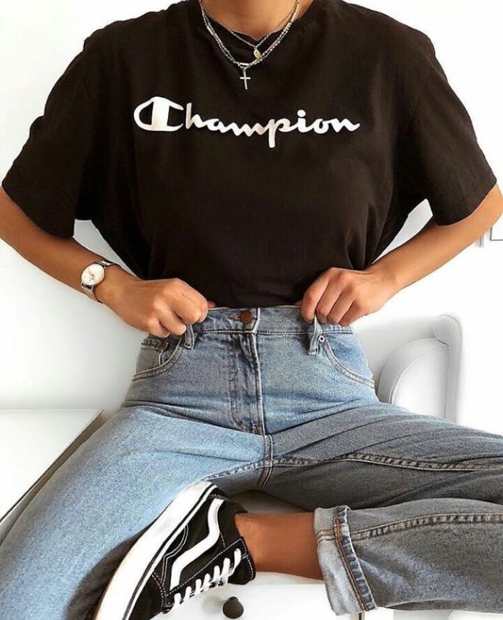 Fashion Champion Classic Logo para Hombre Camiseta, Negro