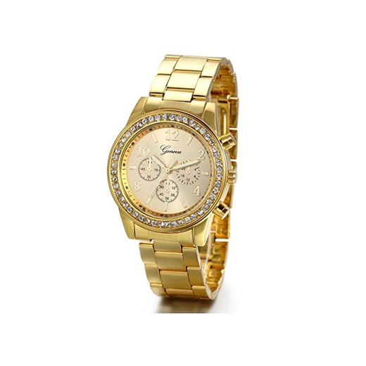 Reloj de pulsera unisex JewelryWe con correa de acero inoxidable dorada