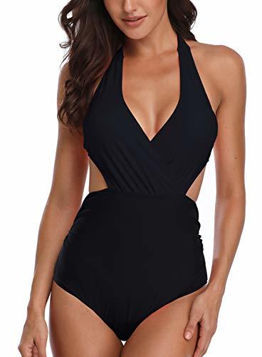 Fashion Mujer Halter Trajes de Baño Una Pieza V-Cuello Push-up Monokini Push-up Acolchado