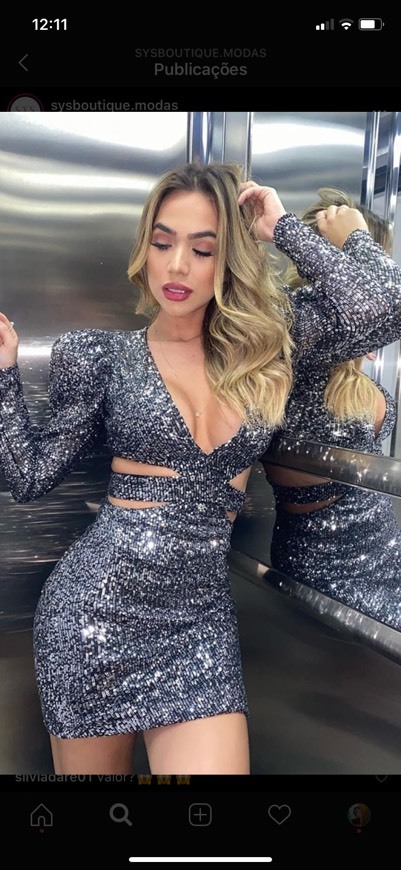 Vestido manga longa brilhante 