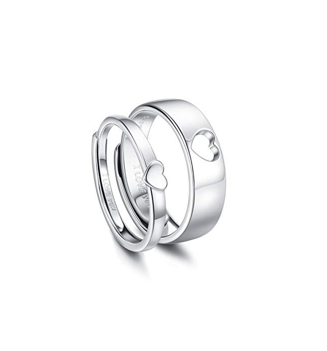 Producto CASSIECA Hombres Mujeres Anillo de Plata Esterlina 925 Carven I Love You Pareja Anillos Promesa de Compromiso de Eternidad Anillo Ajustable Aniversario Anillos de Boda Anillos de Joyería Regalo