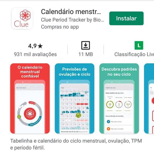 Clue: calendário menstrual 