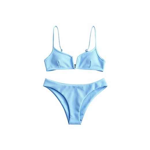 ZAFUL Bikini Set con Relleno Escote en V Tirantes Regulables Traje de