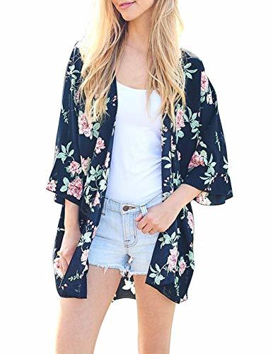 Producto Zexxxy Mujeres Gasa Kimono Flowy Sheer Crop Suelta Cardigan Blusa Superior Azul