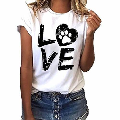 Place Camiseta de Mujer Manga Corta Corazón Impresión Blusa Camisa Cuello Redondo Promociones