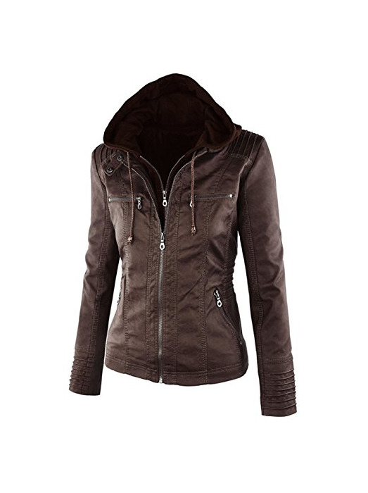 Producto FANTIGO Mujeres PU cuero Zip Up con capucha Biker Bomber Chaquetas Outwear