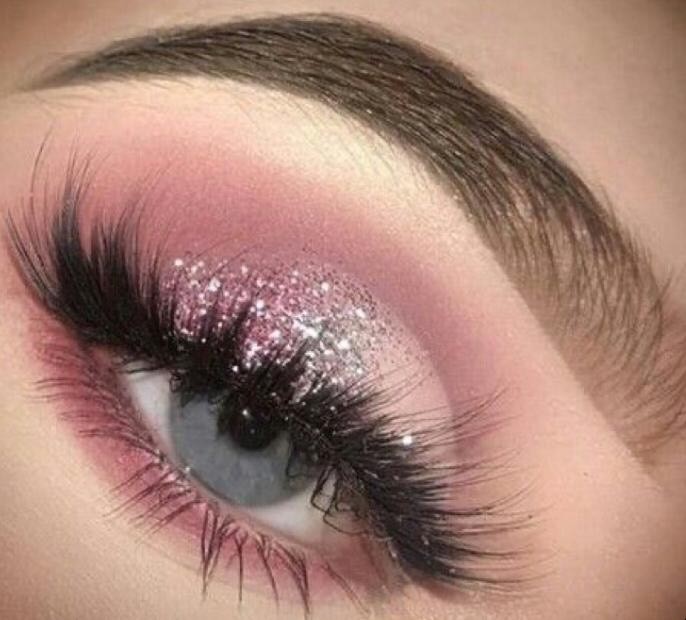 Moda rosa bebe com glitter no canto externo