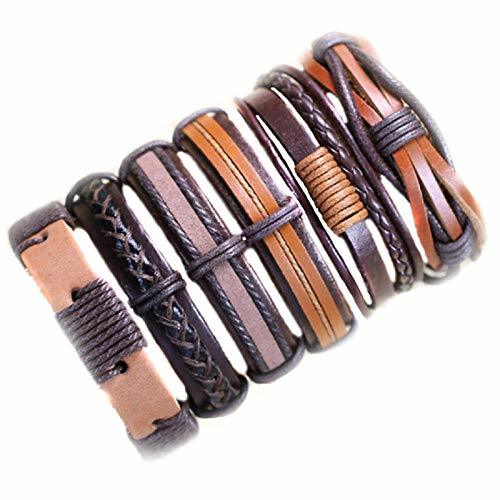 Producto AIMICONG Pulsera Hombre 6Pcs Pulsera De Cuero para Hombre Hecha A Mano