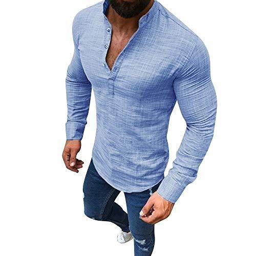 Blusa de Hombre BaZhaHei Camisetas de Hombre Abierta de Color sólido Lino