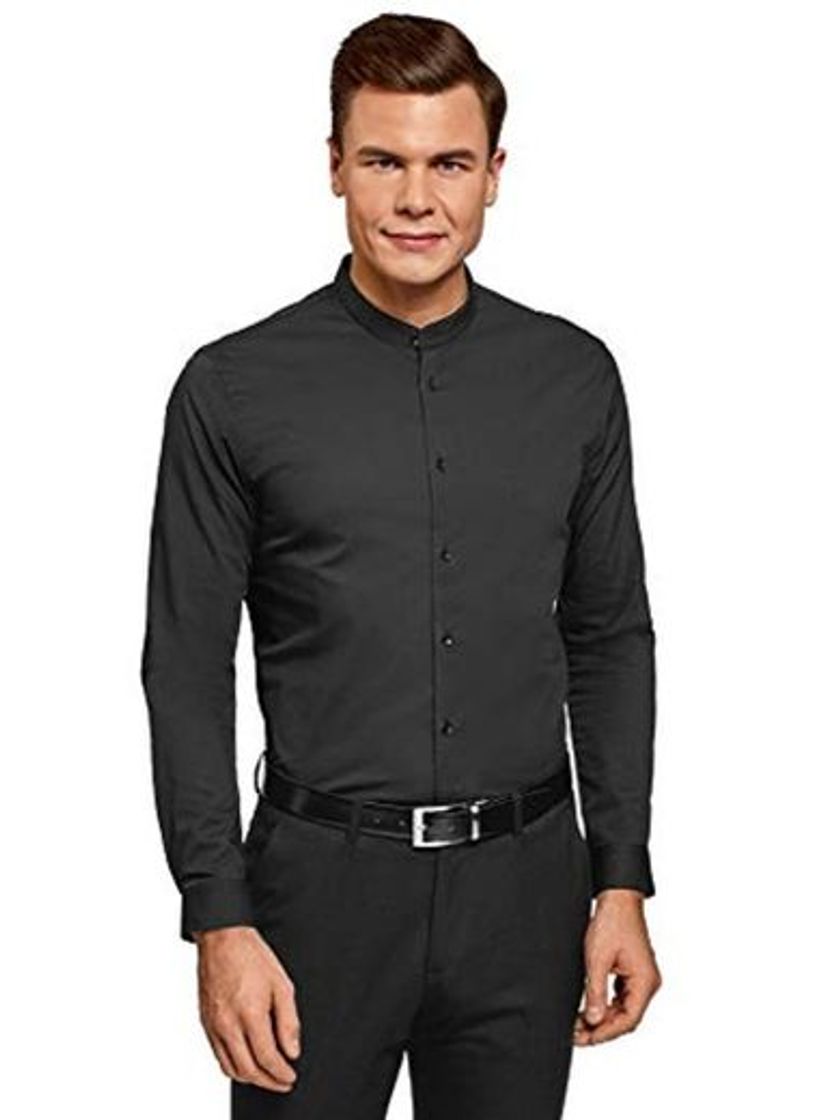 Products oodji Ultra Hombre Camisa Extra Slim con Cuello Mao, Negro, сm 42