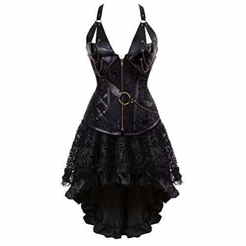 Product Steampunk Mujeres Corset Dress Vestido corsés y Bustiers Disfraces Burlesque Sexy Negro