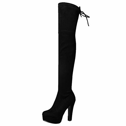 Producto ELEEMEE Mujer Moda Tacón Ancho Botas Stretch Plataforma Sin Cordones Over Knee