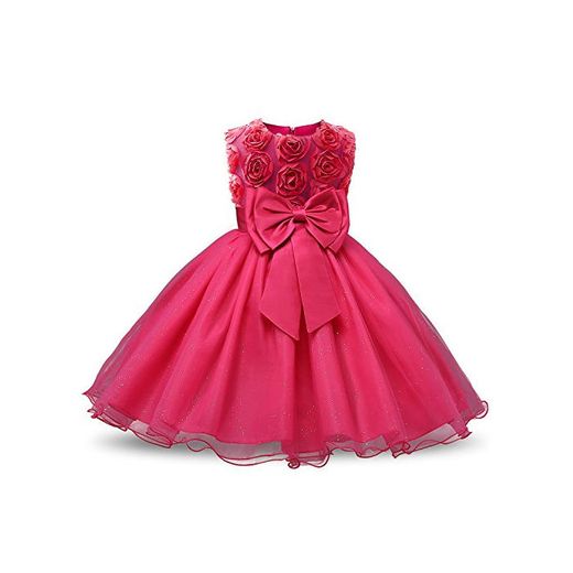 NNJXD Vestido de Fiesta de Princesa con Encaje de Flor de 3D