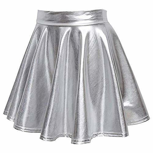 FELZ Falda de Mujer, Damas Minifalda Pliegues Metálicos Chicas Moda Brillante Color