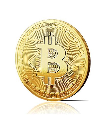 Moneda física de Bitcoin revestida en oro auténtico de 24 quilates. Una