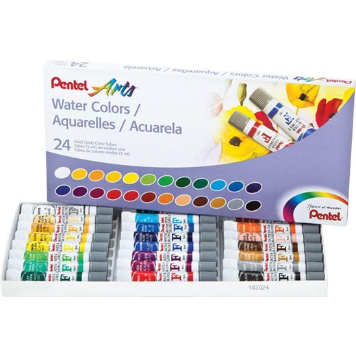 Aquarela à Base de Água, Pentel, Arts, WFRS-24, 24 Cores