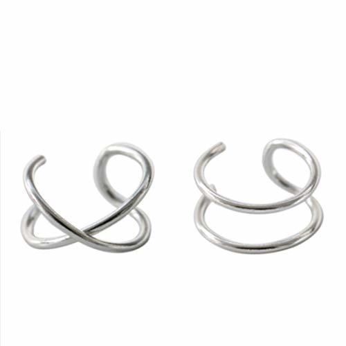 HOMEYU® 925 Sterling Silver Double Ear Cuff y Criss Cross Ear Ear