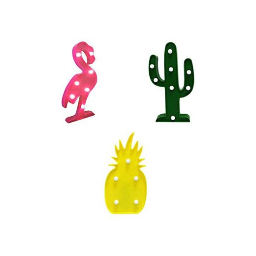 Gazechimp Lámpara de Noche Diseño de Flamenco Tropical Cactus Piña Luces LED