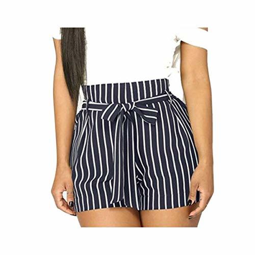 QSAWAL& Short Feminino Summer Women Stripe Printing Pocket High Waist Bandage Easy