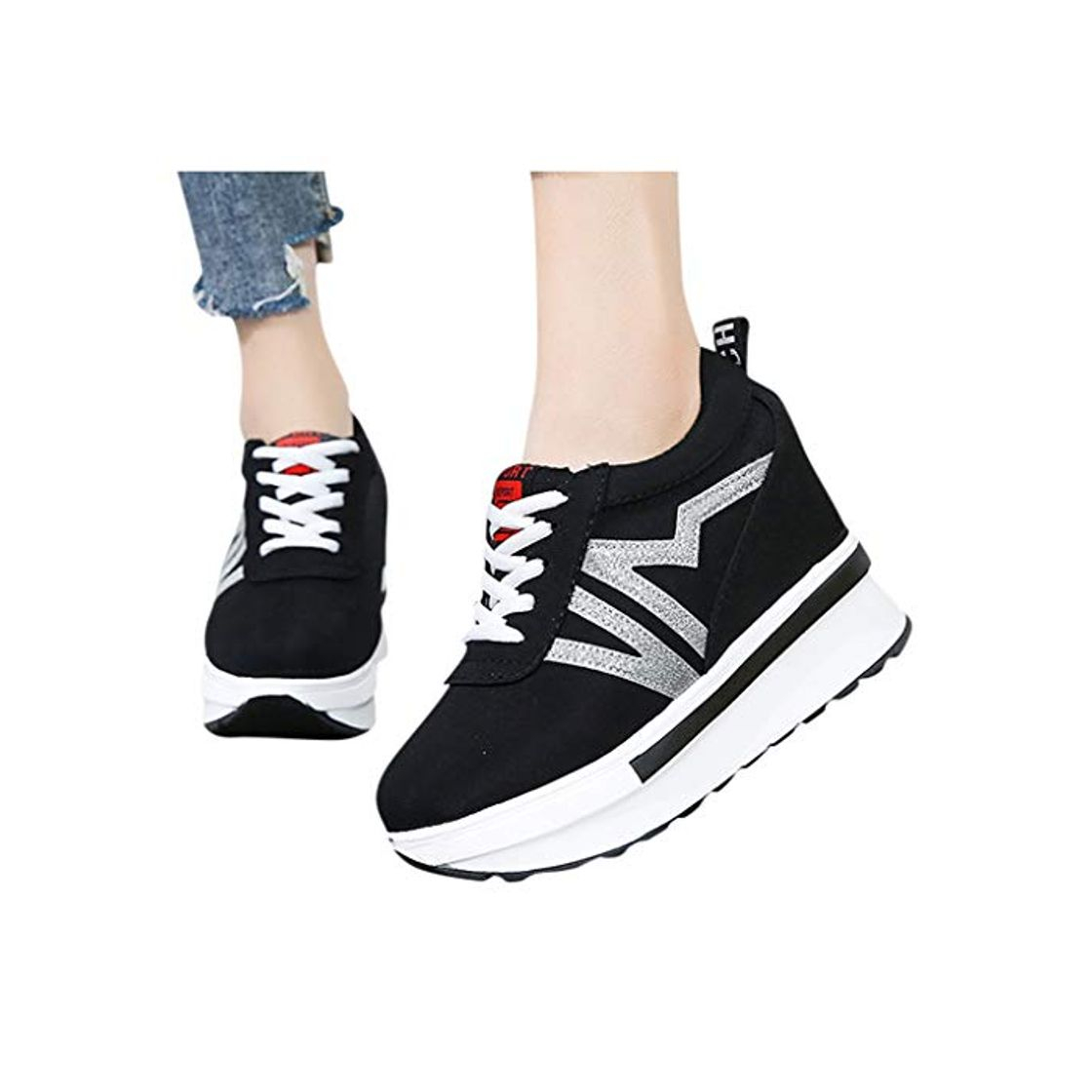 Social Berimaterry Zapatillas para Mujer Moda Casual Lona Plataforma Gruesa con Cordones CuñAs Zapato De Trabajo Zapatos para Damas Zapatillas de Plataforma Cuña Deportivo para Mujer Primavera