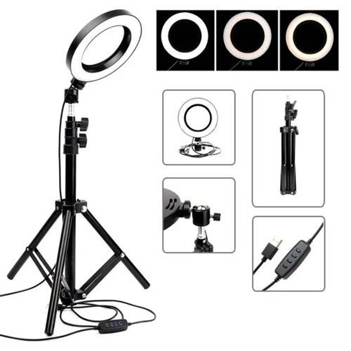 Moda Iluminador De Led Ring Light 26cm Completo Tripe 1.60 Metros