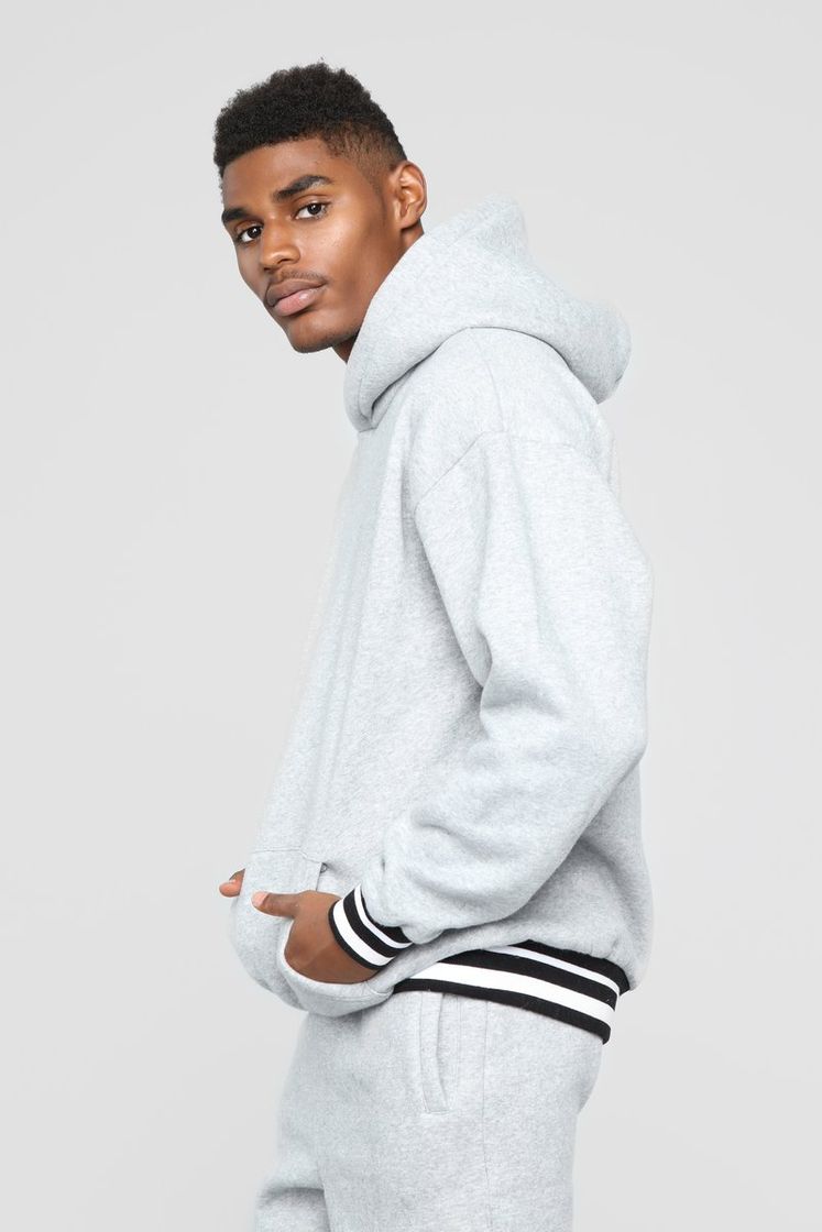 Fashion Striped Hem Hoodie - Heather Grey - Mens Activewear - Fashion Nova