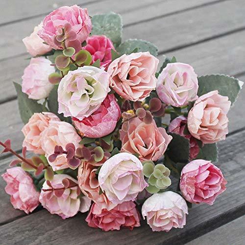 Social Barley33 21 Cabezas Artificiales Flores de Seda Rosa Elegante Elegante Ramo de