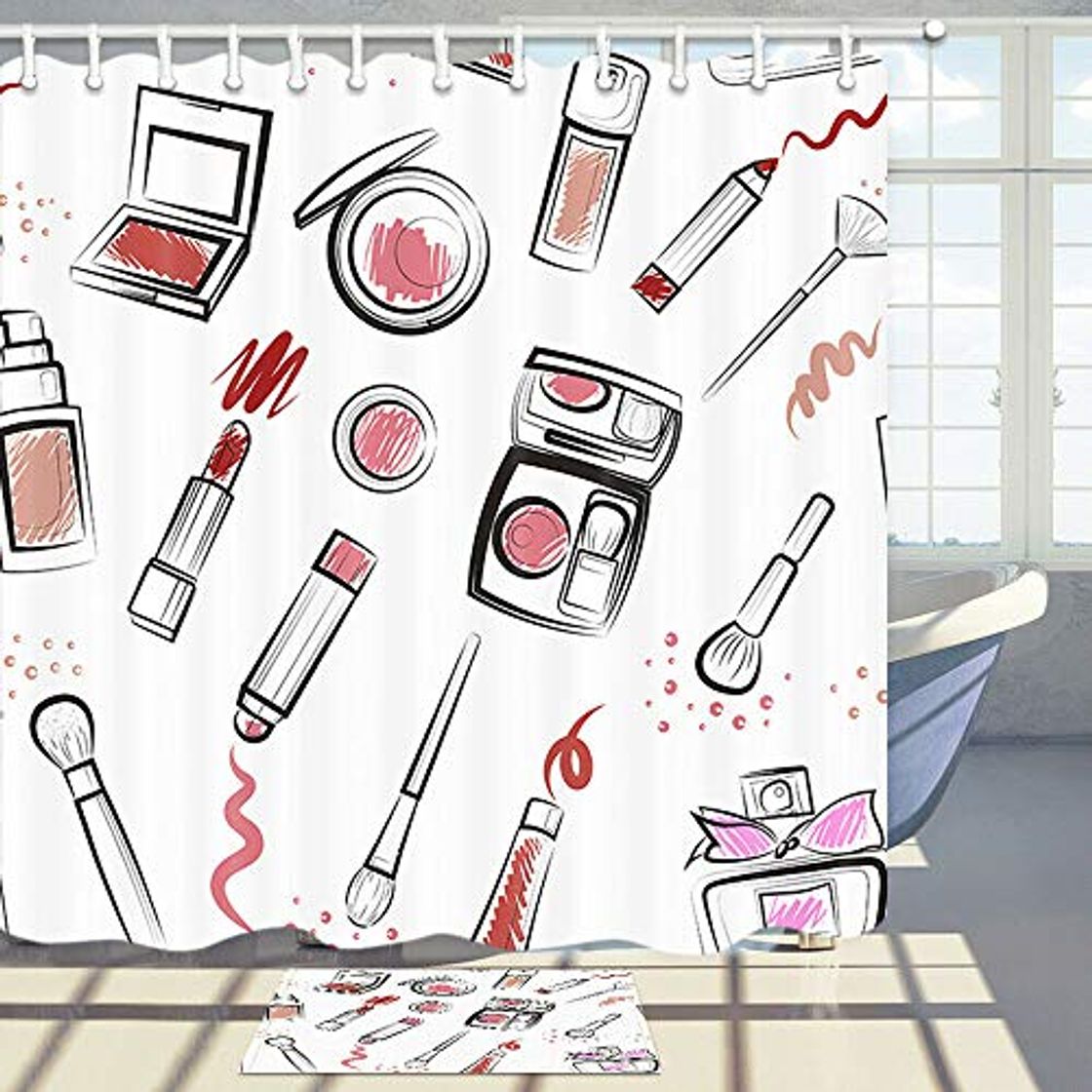 Social Aliyz Colección cosméticos para Mujer Conjunto bañ Cortina baño Alfombra bañ Tela Impermeable Duradera fácil Limpiar para bañ Ducha Hotel con Estera baño Material Franela