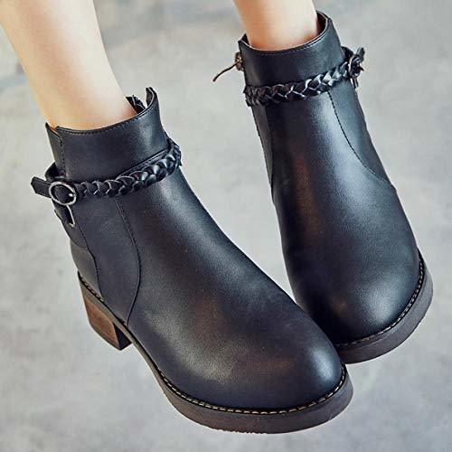 Social Magssdy Zapatos de Mujer Moda Botas Desnudas Bombas de tacón Grueso Inglaterra