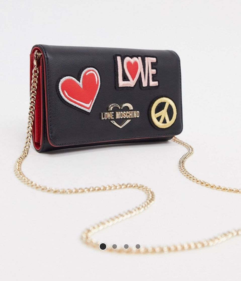 Moda Monedero con parches y correa de cadena en negro de Moschino