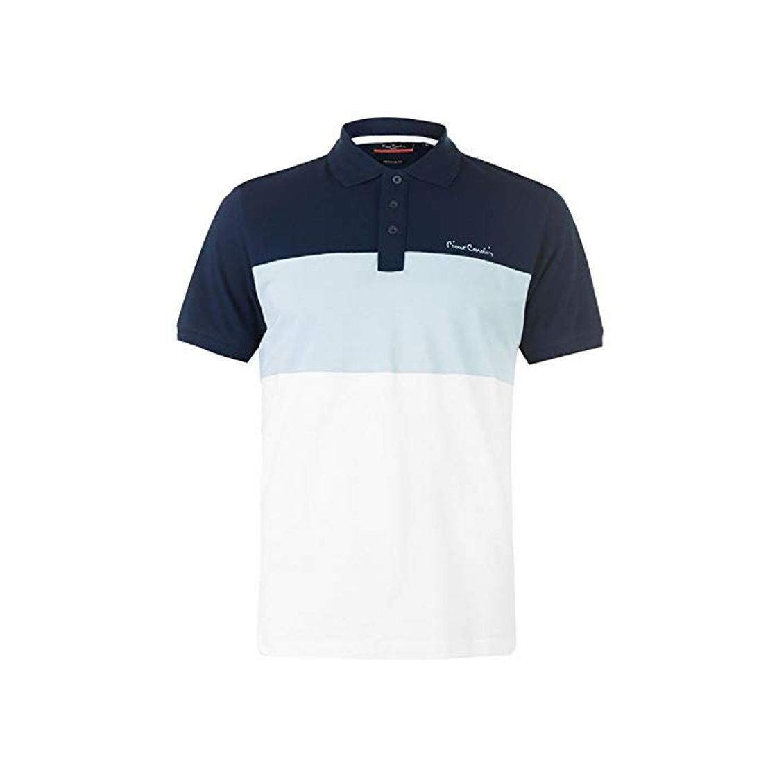 Fashion Pierre Cardin Hombre 100% Algodón Polo de Rayas Pique con Bordado de