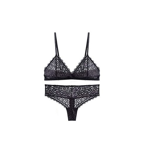 Awake Lingerie Selected Soft Lace Bralette Encaje y Bragas, Sexy Sujetador Transparente