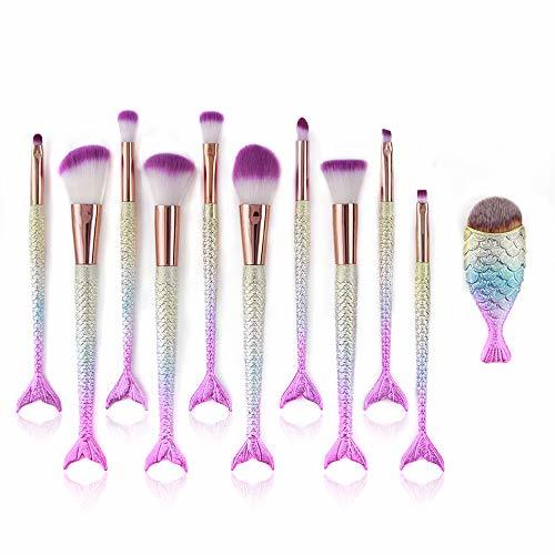 Social Daxstar 11PCS Pinceles de maquillaje Set Sirena, Premium Synthetic Brochas de Maquillaje