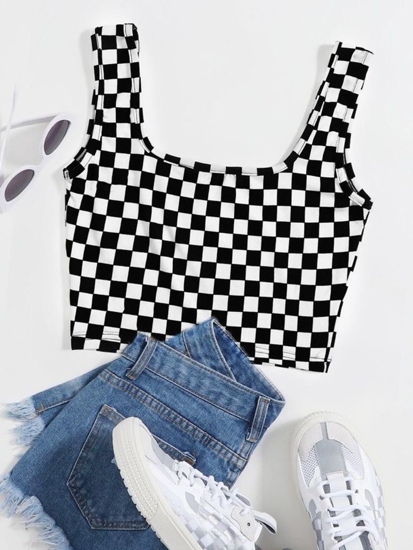 Fashion Checker Crop Tank Top