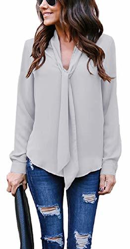 Product heekpek Camisa Lisa Manga Larga Blusa Escote en V para Mujer Primavera