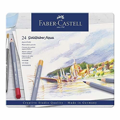 Faber-Castell 114624 - Estuche de metal con 24 ecolápices acuarelables hexagonales Goldfaber