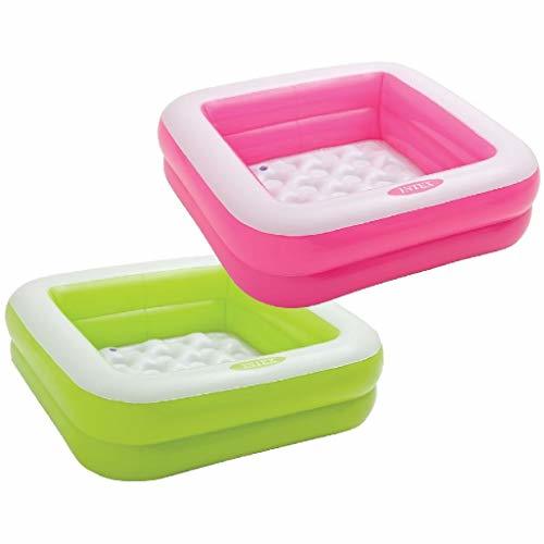 Social Intex 57100NP - Piscina infantil hinchable, forma cuadrada color rosa o verde,
