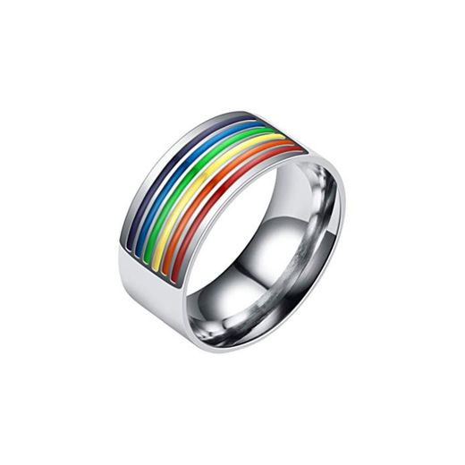 TENDYCOCO Anillo de la bandera del arco iris del anillo LGBT de acero inoxidable para lesbianas y gays