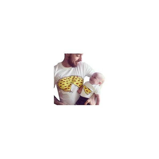 QinMM Pizza Camiseta de Papá y Bebé, Camisa de Manga Corta Hombre