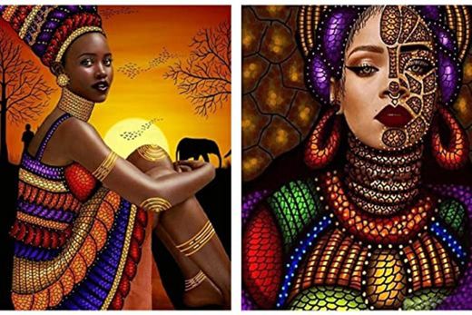 Reofrey 2 Piezas 5D Pintura Diamante Faldas Africano Hombres Mujeres Arte Bricolaje