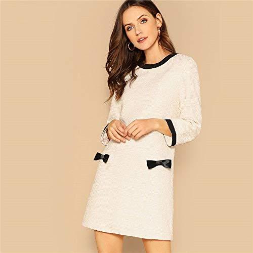 Product XGDLYQ Arco Detalle Tweed Túnica Vestido Cuello Redondo Manga Larga Mujeres Otoño