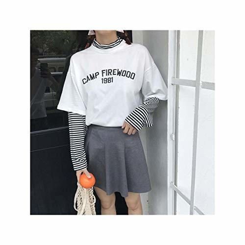 Playera vacía patchwork estilo callejero coreano ropa de mujer a rayas impreso