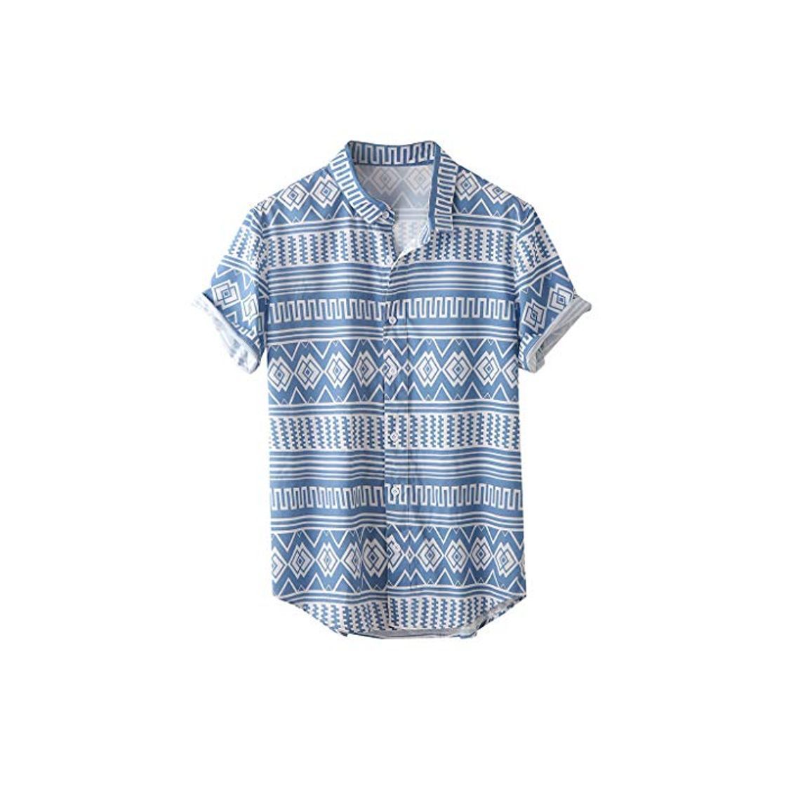 Social Camisa Hawaiana Hombre Estampada de Étnico Funky Camisas Manga Corta Cuello Vuelto Hawaii Shirt Suave Cómoda Blusa Ropa con Botón