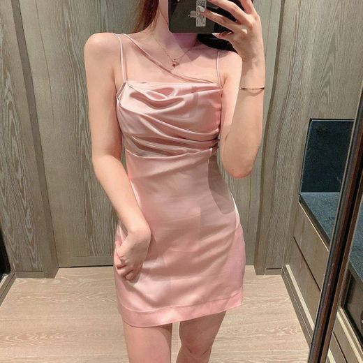 Sleeveless Shirred Satin Sheath Dress