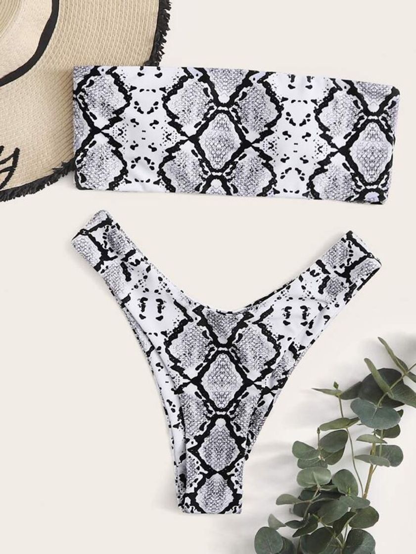 Moda Bañador Bikini Cortado Alto Bandeau Con Estampado De Piel De