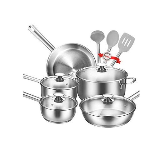 Batería de Cocina, TIBEK Juego de Ollas 12 piezas Premium Acero Inoxidable