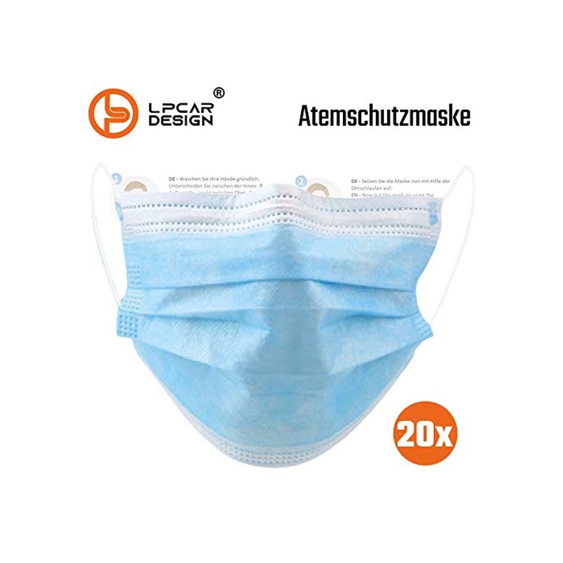 Product L & P Car Design® Protector bucal de 20 piezas mascarillas máscara protectora de 3 capas boca desechable mascarilla nasal protección respiratoria