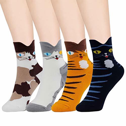 Product HONGXIN-SHOP Calcetines de Mujer Coloreados Algodón Calcetines Patrón de Gato Adulto Unisex